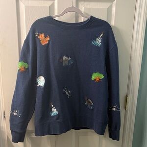 Disney Navy Blue Women's Sweater with Colorful Embroidery
